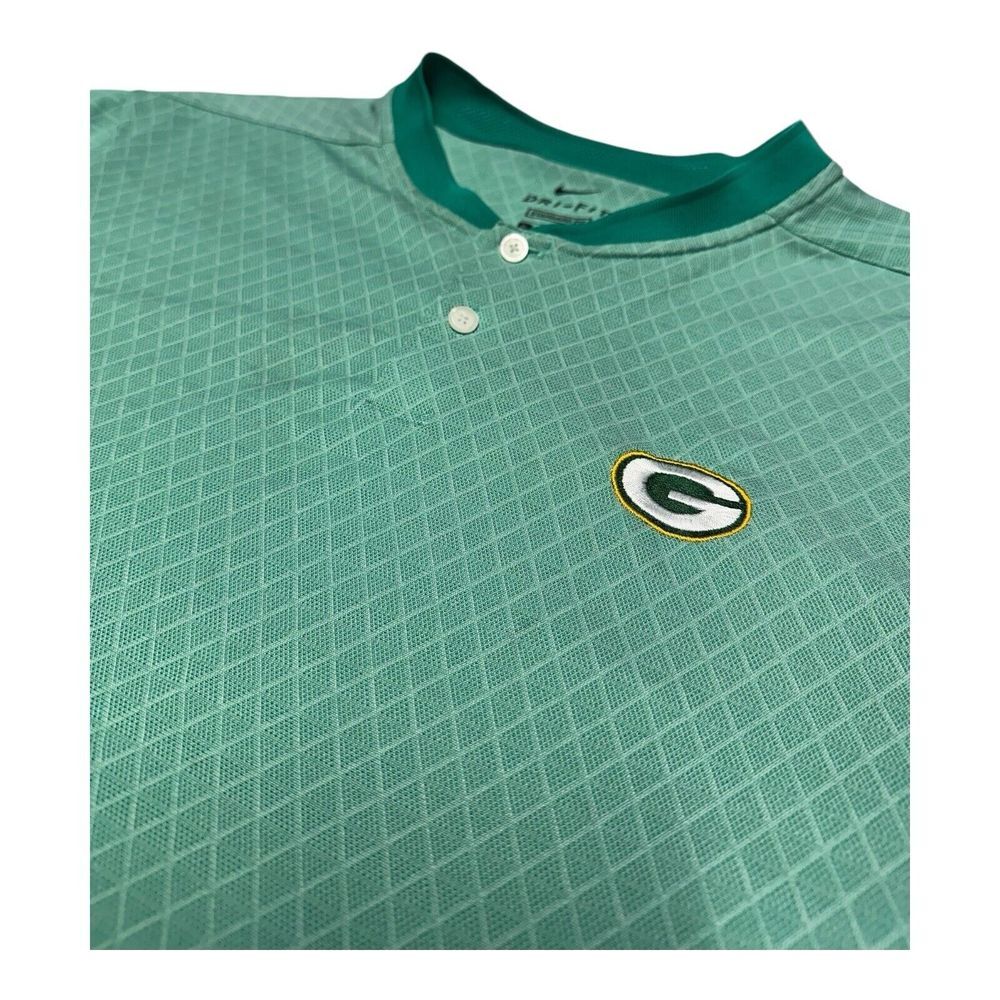 Nike‎ Green Bay Packers Polo Shirt Men's XL Dri Fit NFL Football Diamond Pattern